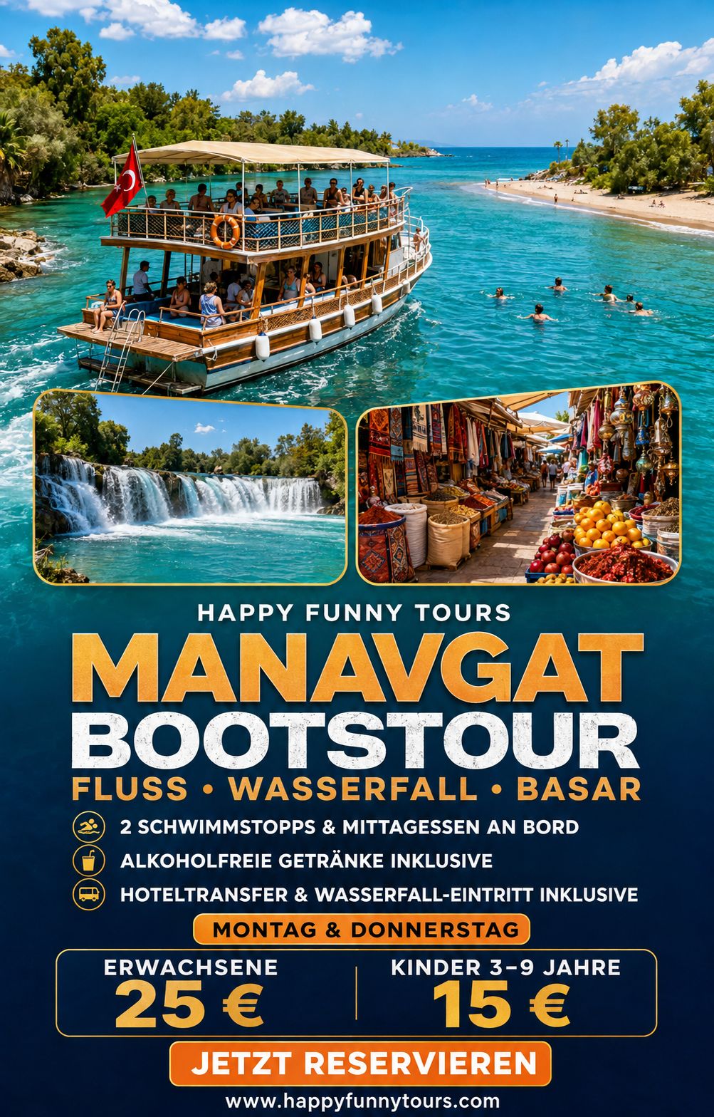 Manavgat Boot Tour & Manavgat Basar & Manavgat Wasserfall